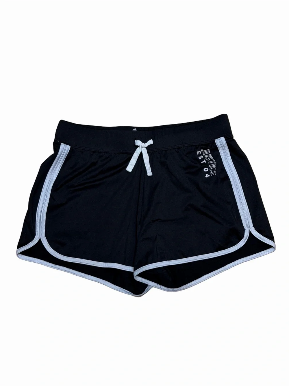 Justice Girls Black Athletic Dolphin Shorts Contrast Trim Drawstring XL 16/18